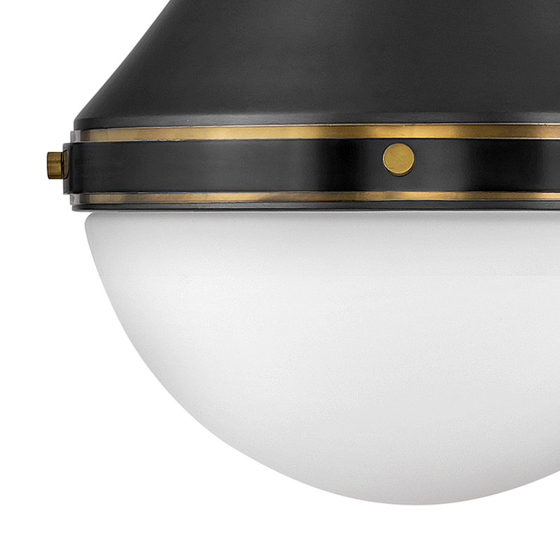 Oliver Adjustable Pendant Light w/ Etched Opal Glass, Black, 21.25" H x 14.25" W x 14.25" D