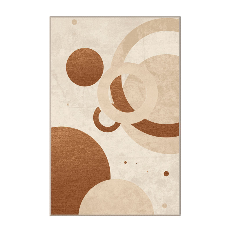 Tapis beige élégant et chic lavable à la machine - reliure beige, 7 x 9