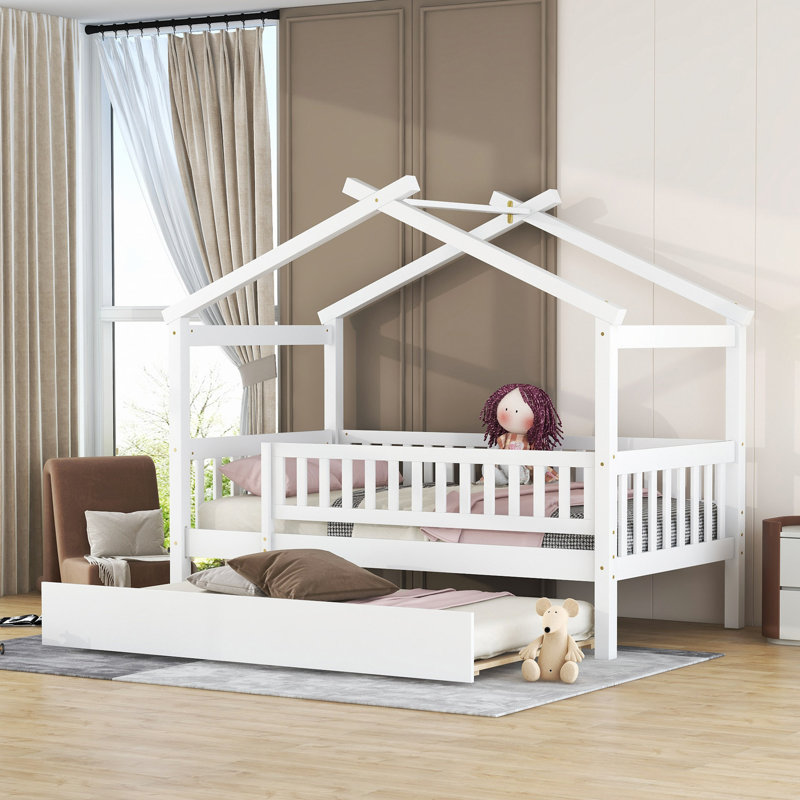 Lit en bois avec couchette, Blanc