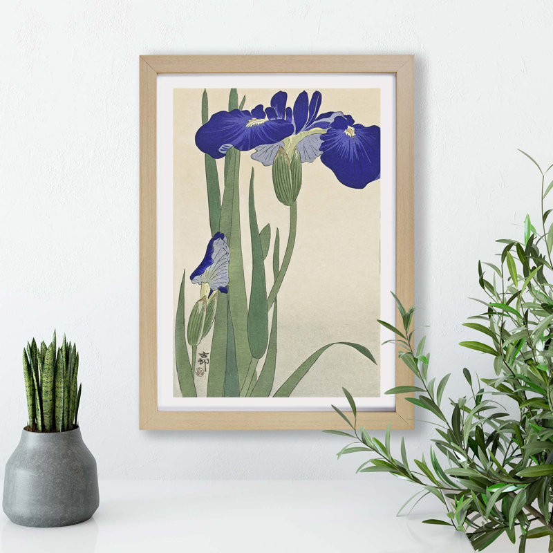 Blue Irises - Framed Print, 45cm H x 63cm W x 2cm D, Oak