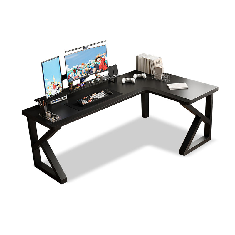 Bureau d'écriture en L noir en bois massif, Retour à gauche, H 29,53 po x l 78,74 po x P 47,24 po, Noir