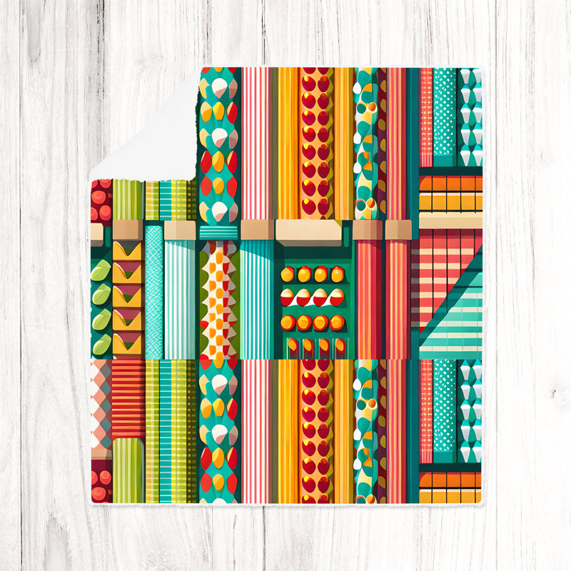 Throw Blanket, 68" W x 80" L, Striped/Abstract, Blue/Orange/Yellow