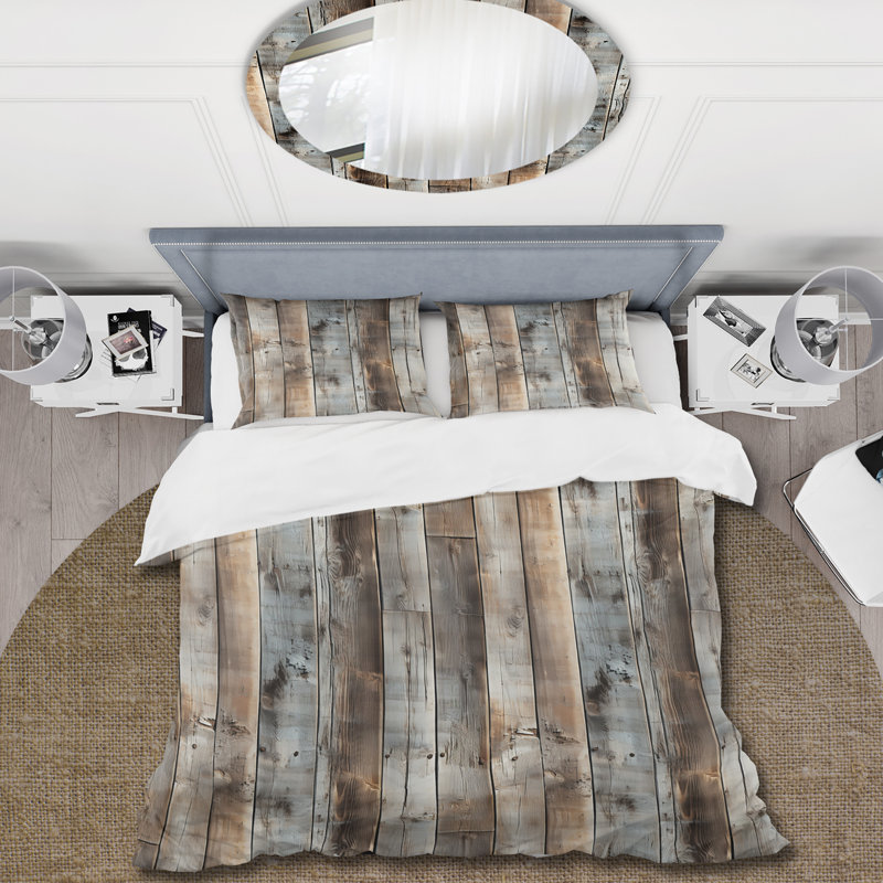 Ensemble de housse de couette Rustic Farmhouse Wooden Planks II, Housse de couette pour très grand lit et 2 très