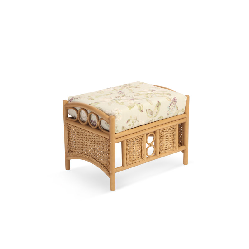 63cm Wide Floral Footstool Ottoman, Light Oak, Green