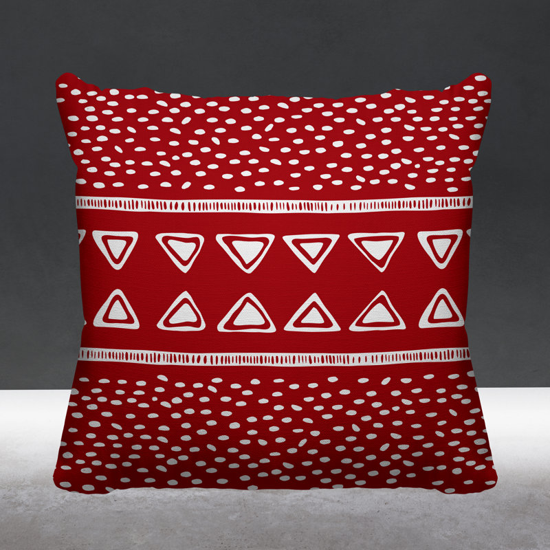 Coussin décoratif intérieur / extérieur Monica Tribal, 15 po x 15 po, Rouge, Carré