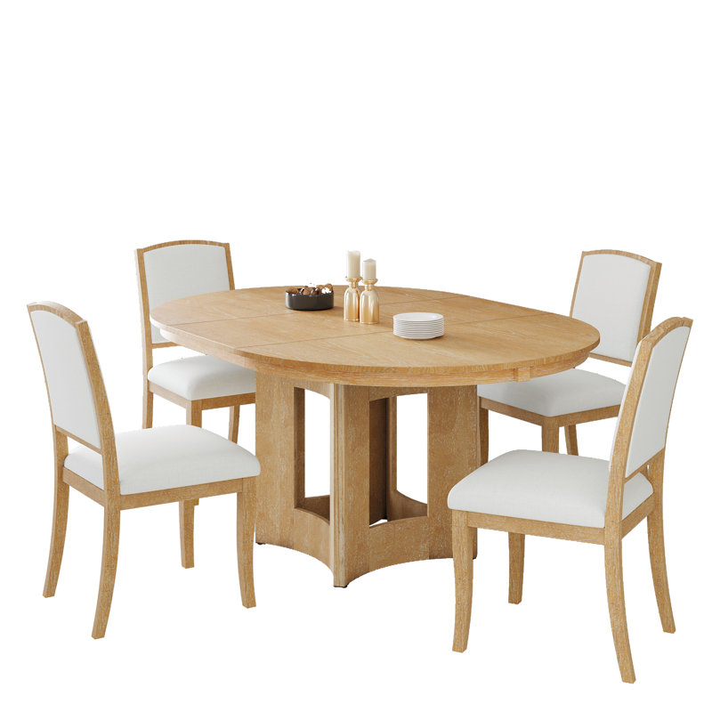 5 Piece Dining Set With Extendable Tabletop, Natural