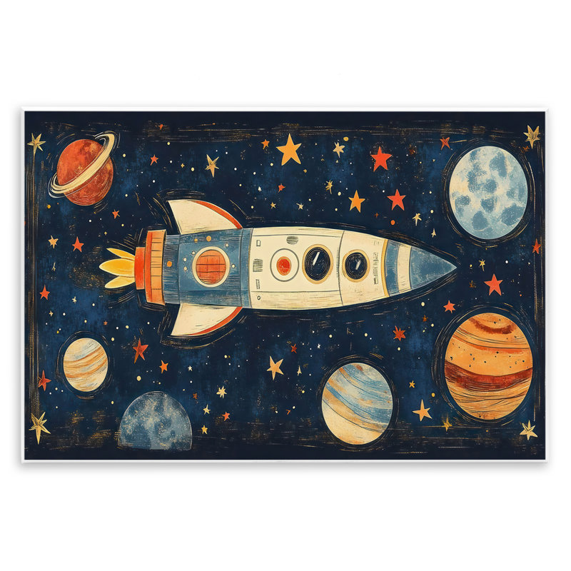 Plaque murale rétro Rocket & Planets, design by Creative Studio, H 10 po x l 15 po