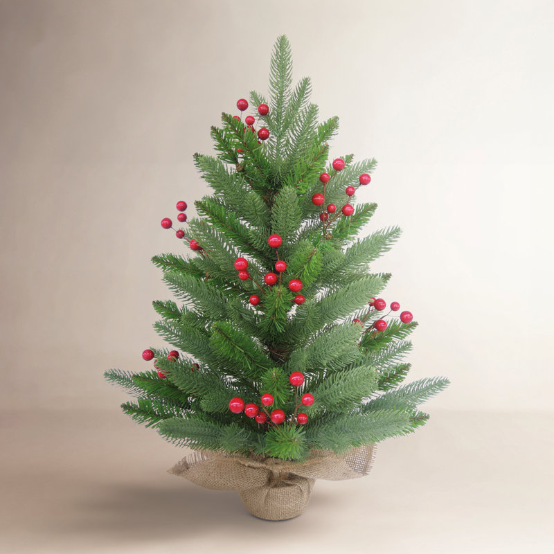 The Holiday Aisle® 23.62 in. Green Holiday Evergreen Tree with Berries