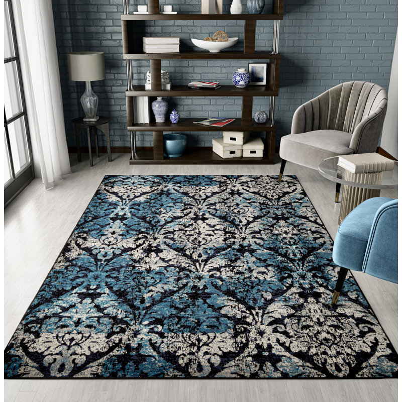 Wool Damask Indoor / Outdoor Rug, Rectangle 2' x 3'