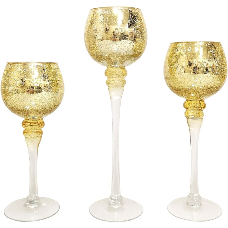12'' H Glass Tabletop Tealight Holder, Gold