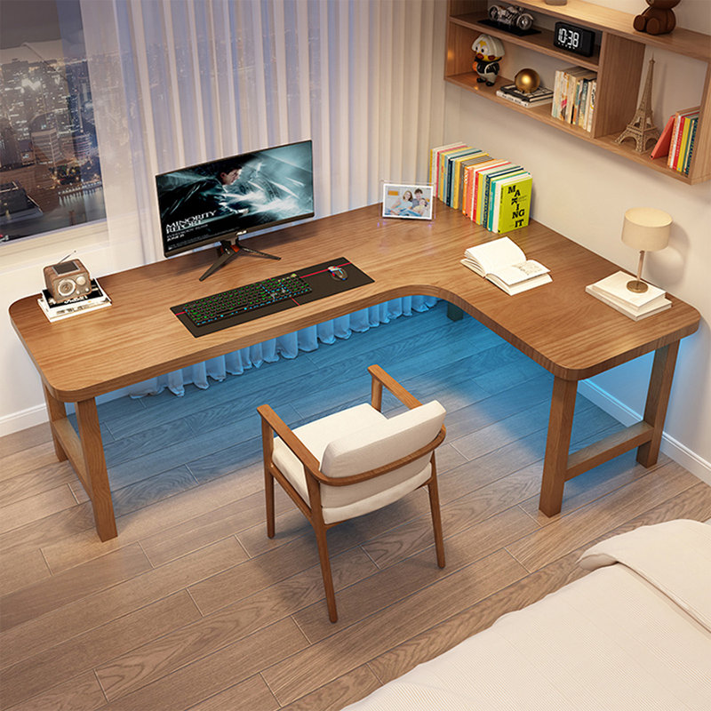 Bureau d'écriture en L en noyer massif, Oui, H 29,53 po x l 62,99 po x P 47,24 po