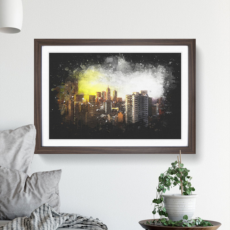 Melbourne Australia Skyline Abstract - Single Picture Frame Print on MDF, Walnut Framed, 33cm H x 45cm W x 2cm D