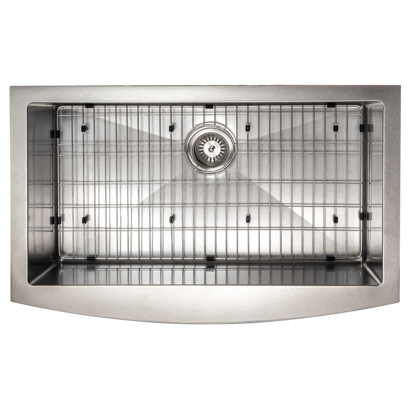 DuraSnow® ZLINE 33" Vail Farmhouse Apron Mount Single Bowl Fingerprint Resistant Stainless Steel Kitchen Sink with Bottom Grid