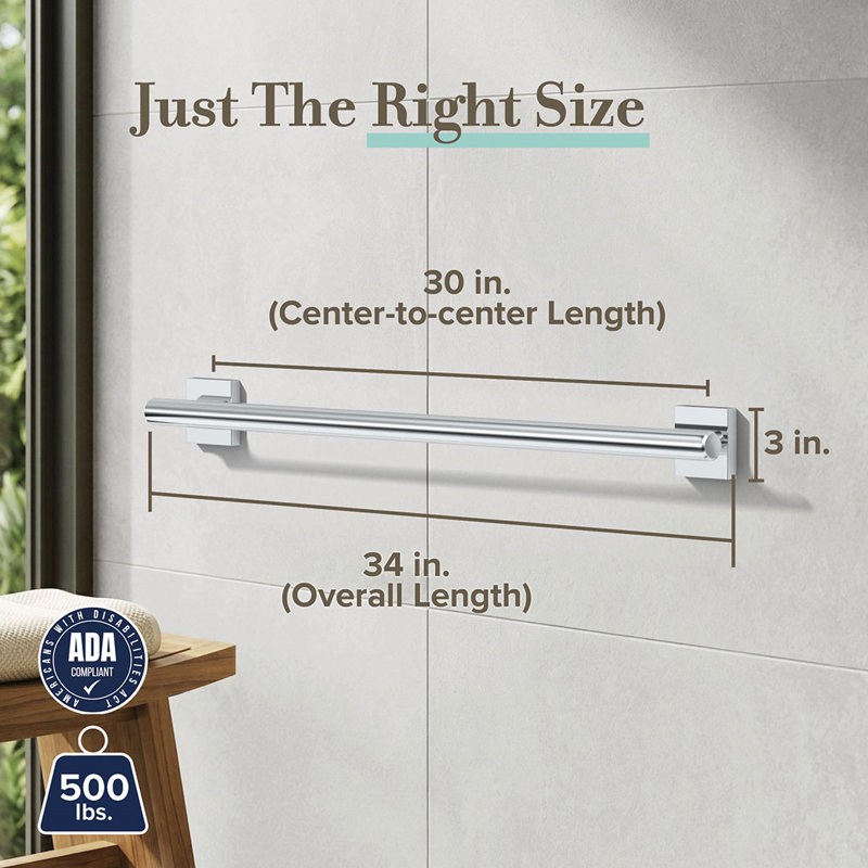 Elevate Wall Mount Stainless Steel Grab Bar, ADA Compliant Safety Bar, Chrome, 30" W