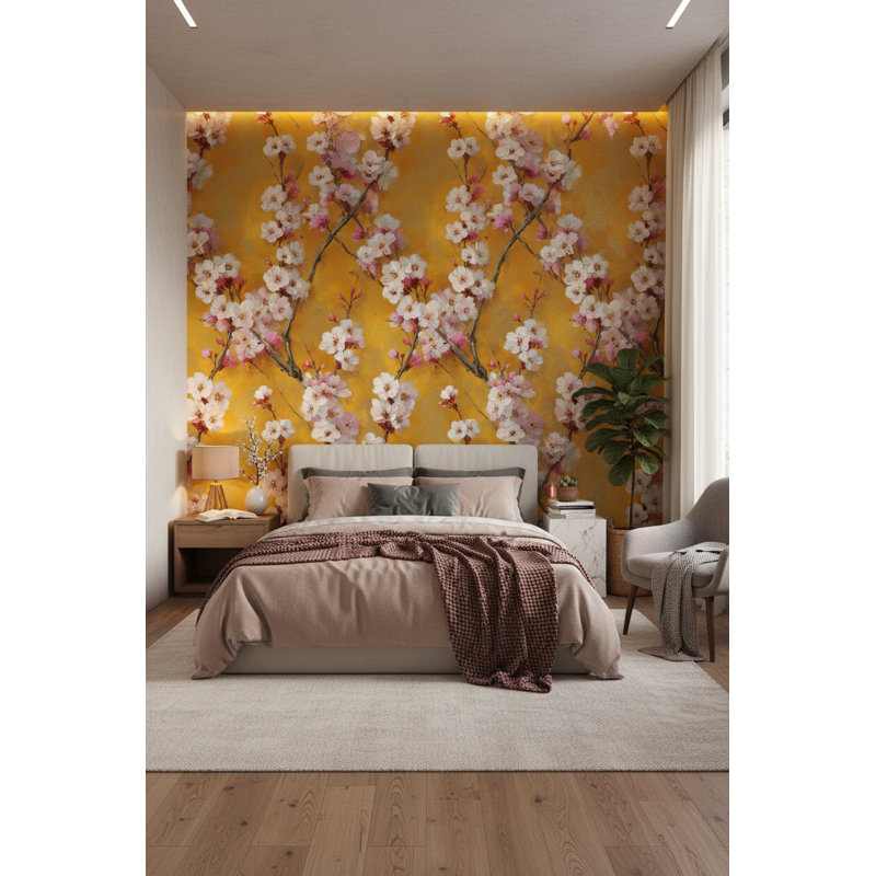 Papier peint floral, fleurs de cerisier modernes
