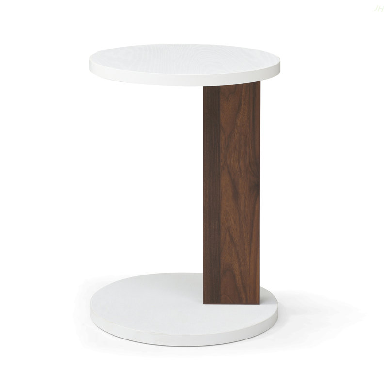 C-Shaped End Table, Small Side Table For Couch, Sofa Table With Wood Frame For Living Room, Bedroom, Bedside, Rustic (White And Walnut )