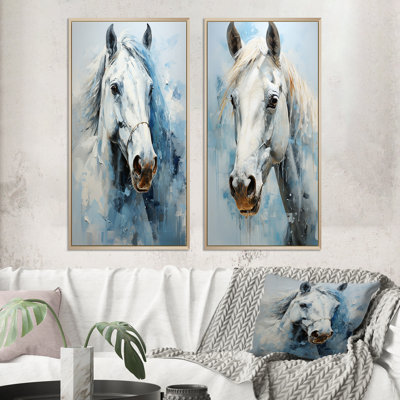 Cheval blanc bleu sérénité révélée pointillisme «Cheval bleu blanc sérénité révélée pointillisme» 2 - pièces sur