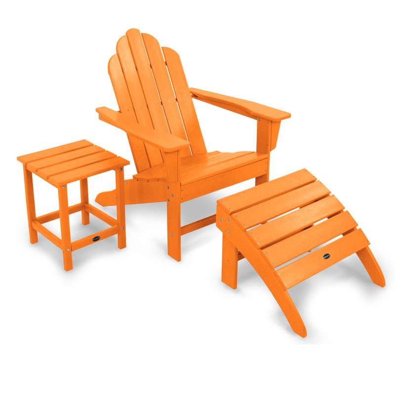 POLYWOOD Long Island Adirondack 3-Piece Set, Tangerine