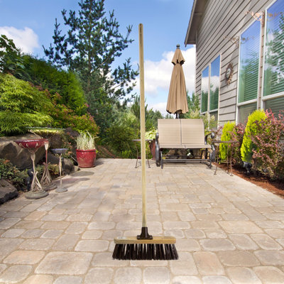 12" Hard Stiff Outdoor Broom and Wooden Handle
