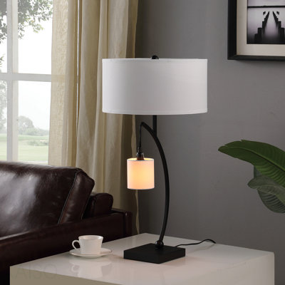 28.5" In Contemporary Dual Black Arc W/ Hanging Pendelum Lamp Metal Table Lamp
