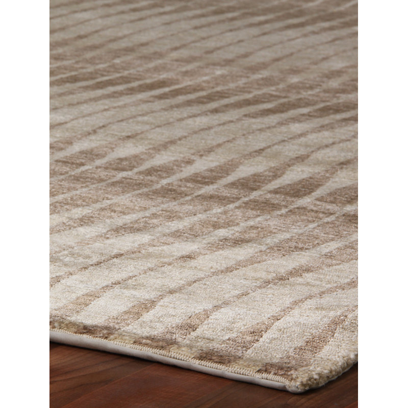 Abstract Area Rug in Ivory/Brown, Rectangle 8' x 10'