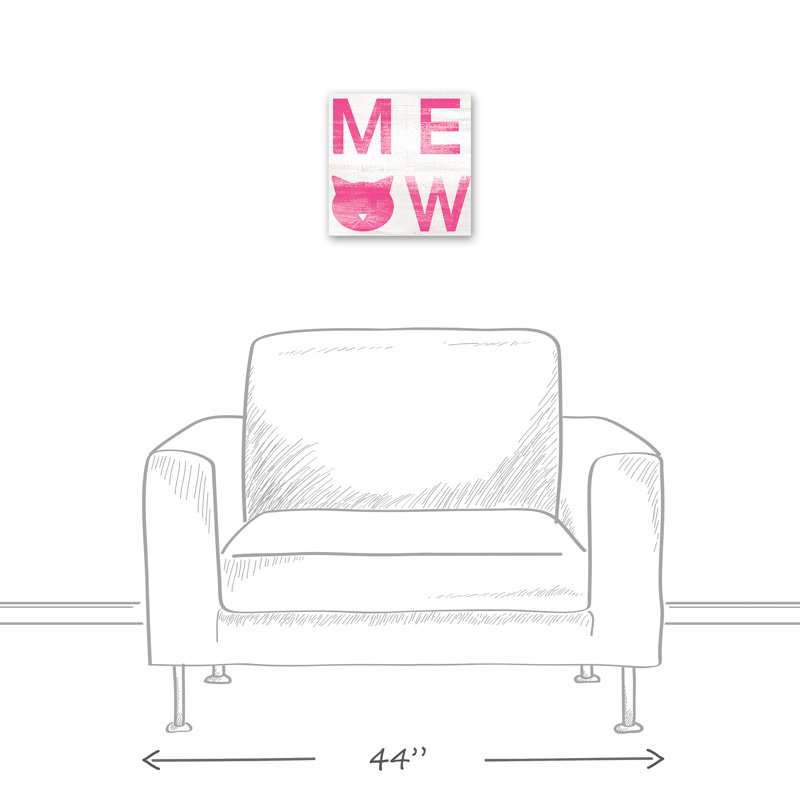 « cats meow vieilli », art textuel sur toile rose, H 12 po x l 12 po