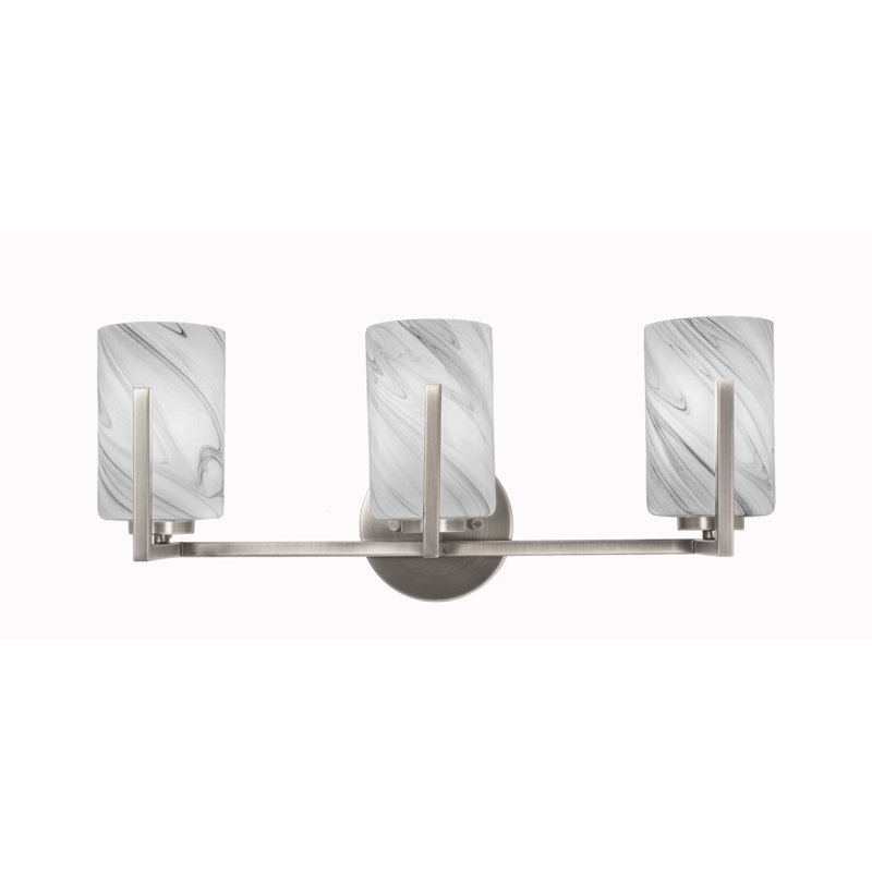Atlas 3 Light Bath Bar Shown In Graphite Finish With 4" Onyx Swirl Glass