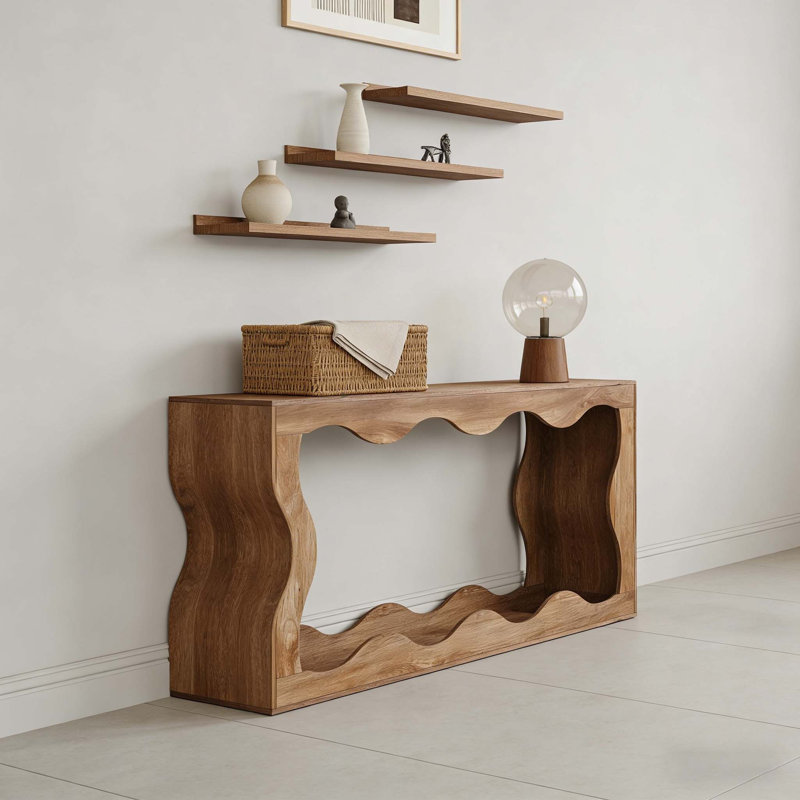 Console 63 po, canapé de table d'entrée de style campagnard derrière le canapé, Grain du bois