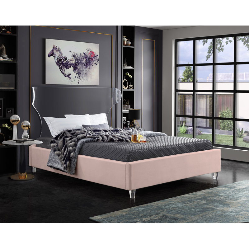 Ulm Upholstered Platform Bed, Twin, Pink Velvet