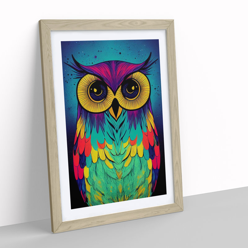 Paint Splashed Owl No.3 - Framed Print, 64cm H x 46cm W x 2cm D, Oak