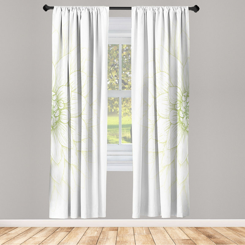 Microfiber Floral Semi-Sheer Rod Pocket Curtain Panels, 28" W x 95" L, Green/White