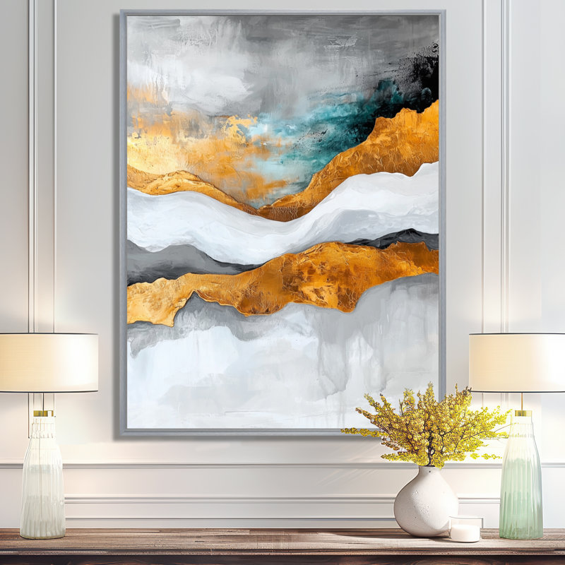 Ohian contrastant harmonie de gris et de marbre doré II - reproduction d'art sur toile encadrée transitionnelle, Silver