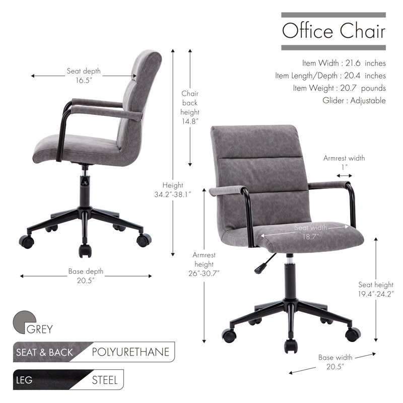 Chaise de bureau en similicuir avec base en acier Stephanie, Gris