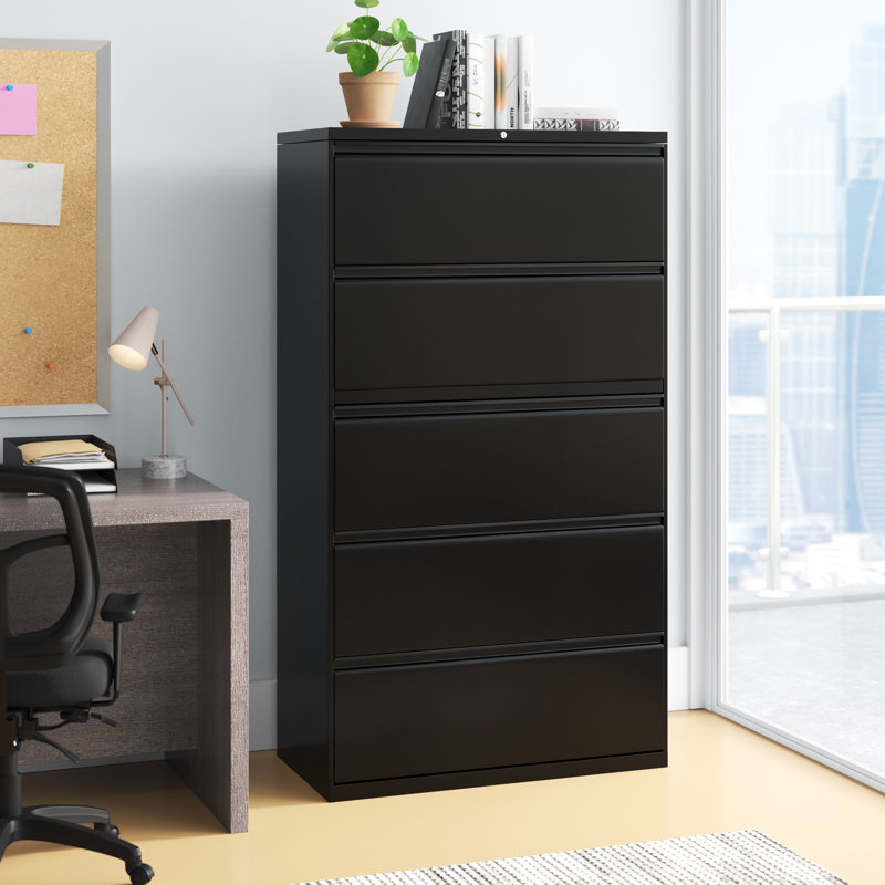 Black 36'' Wide 5-Drawer Lockable Metal File Cabinet