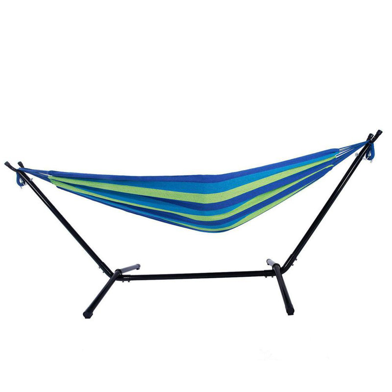 Hamac double classique avec support Hizer, Bleu clair / bleu / blanc