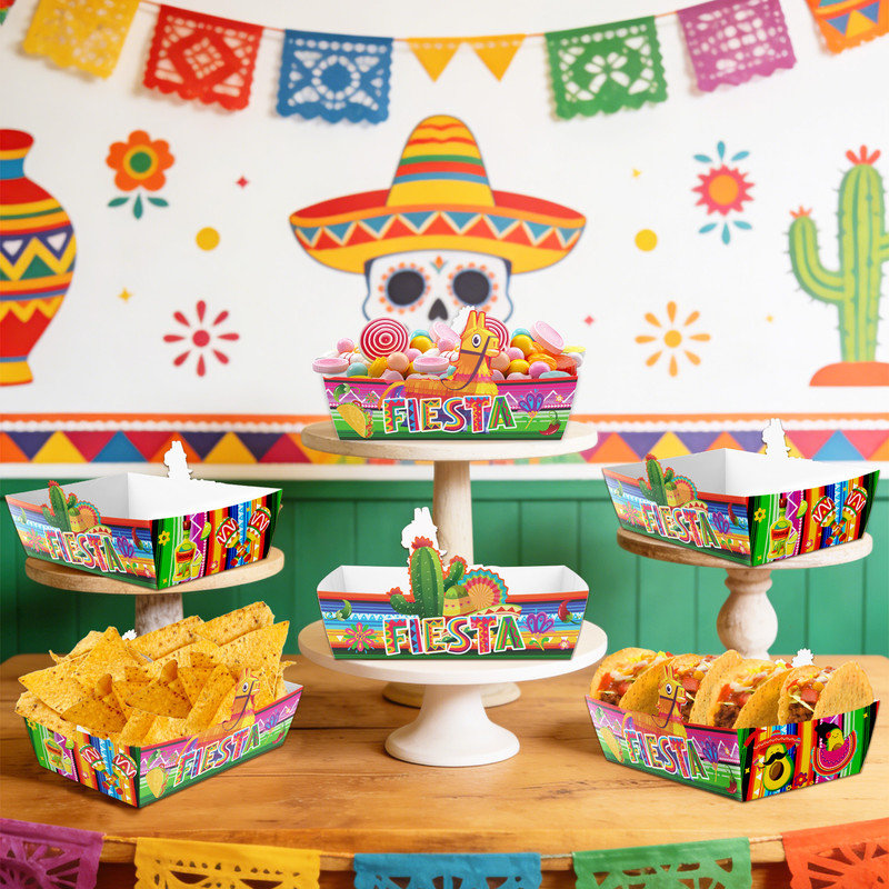 36 pièces décorations pour fêtes mexicaines, 36 plateaux de service fiesta mexicaine
