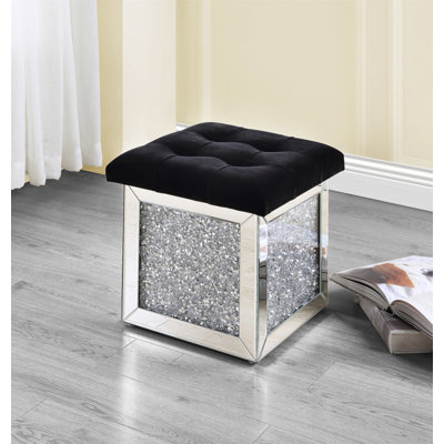 OTTOMAN W/STORAGE Mirrored & Faux Diamonds