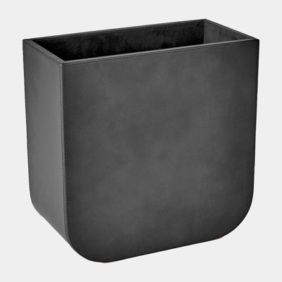 Radius Edge Leather Wastebasket-Black
