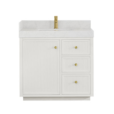 Autry 36" Single Sink Bath Vanity in White with White Grain Composite Stone Top