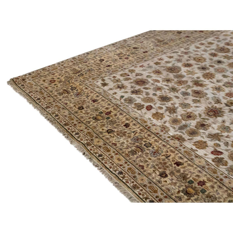 Tapis oriental brun / ivoire / beige en laine noué à la main 7 pi 11 po x 8 pi Oriental
