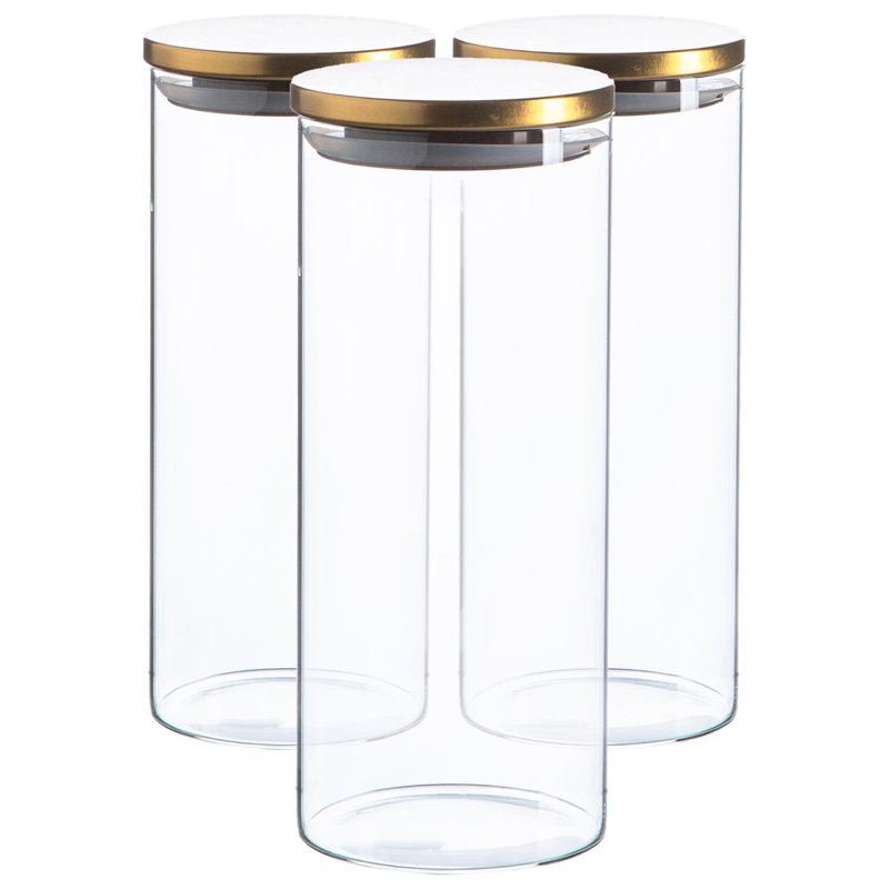 Argon Tableware - Glass Storage Jars with Gold Metal Lids - 1.5 Litre - Set of 3