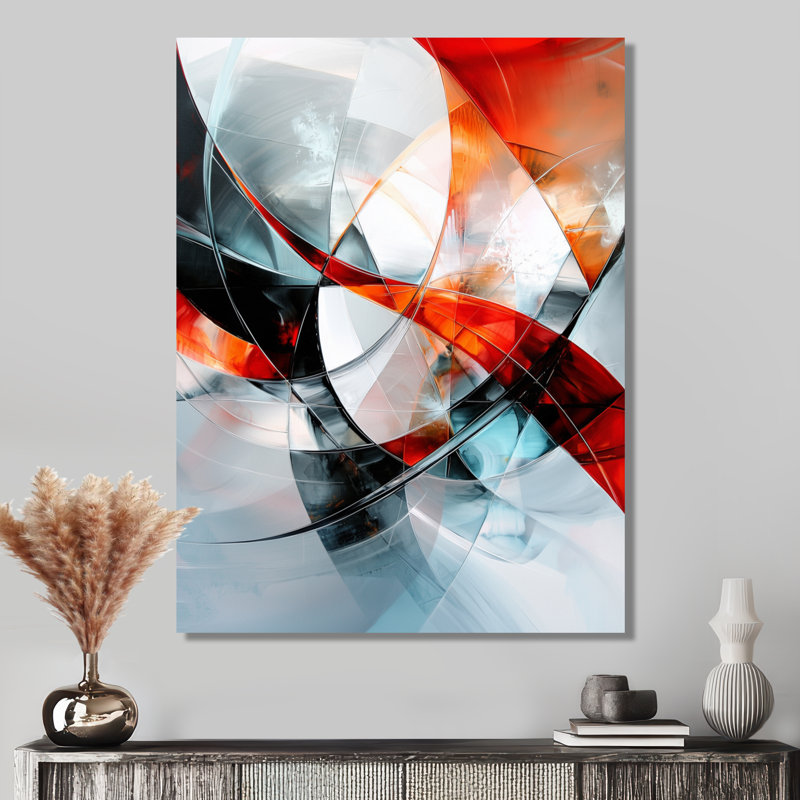 Fractal Red And White Cubist Fight II - Abstract Cubism Metal Wall Art, Modern Metal Print, 32" H x 16" W x 0.84" D