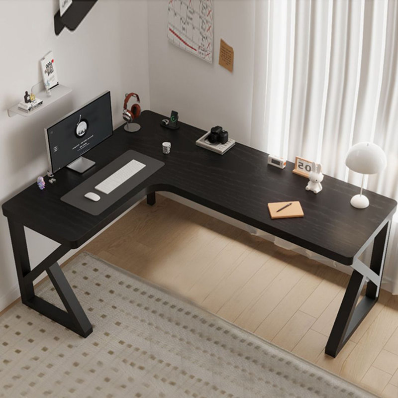 Bureau d'écriture en bois massif noir en forme de L, H 29,53 po x l 70,87 po x P 39,37 po, Retour à gauche