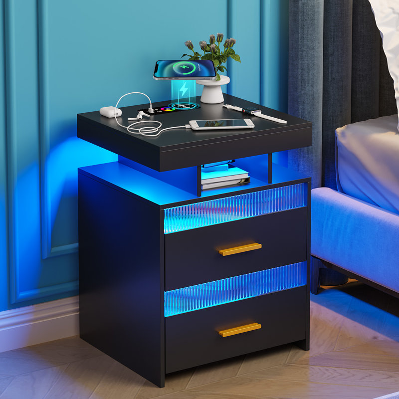 Gaelyn Sensor LED Nightstand with Ample Storage Space, Black