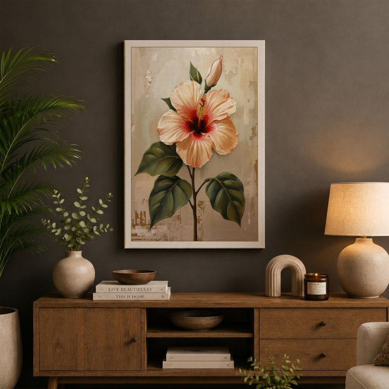 Hibiscus Study Botanical - Wrapped Canvas, 18x12 - 45.7 x 30.5 cm, Ochre Border