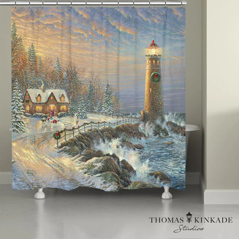 Thomas Kinkade Christmas Lighthouse Shower Curtain