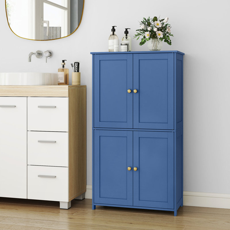 Grande armoire de rangement autoportante à 4 portes avec tablettes réglables, Bleu
