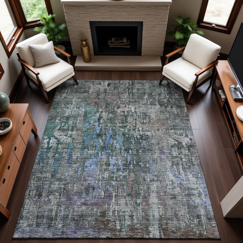 Tapis moderne de qualité supérieure lavable à la machine AMF1237 Kelton, Rectangle 9 pi x 12 pi