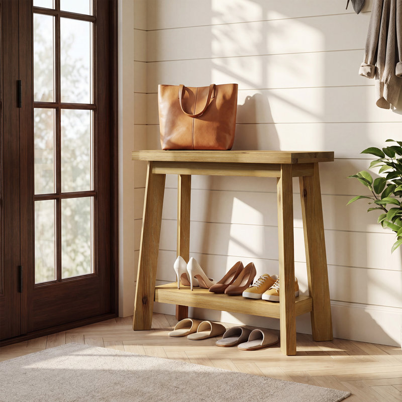 Tablette de rangement et table d'appoint en bois massif à 2 niveaux, 1