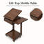 Table d'appoint roulante en forme de C en bois massif à finition noyer avec plateau pivotant amovible à 360 degrés pour ordinateur portable et 4 roulettes pour canapé-lit et bureau